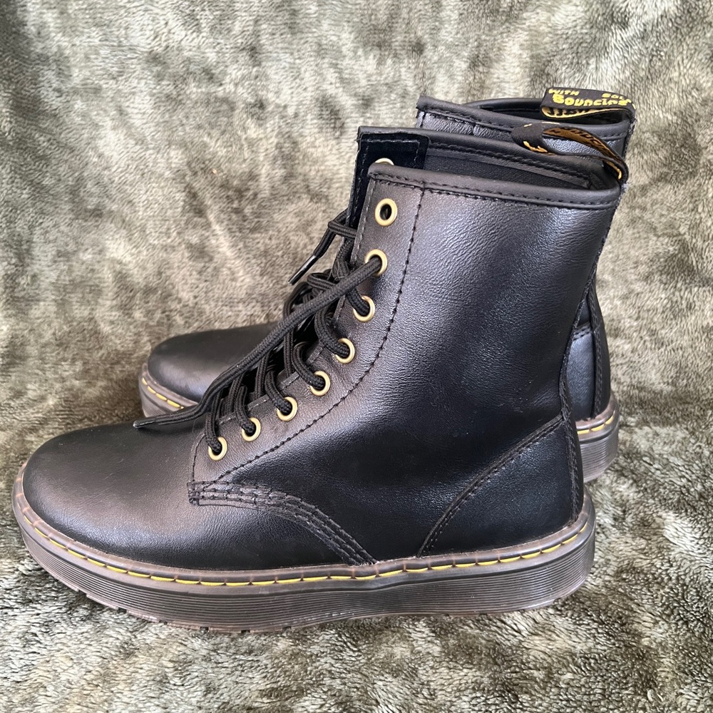 Dr. Martens Black Combat Boots with Smooth Leather